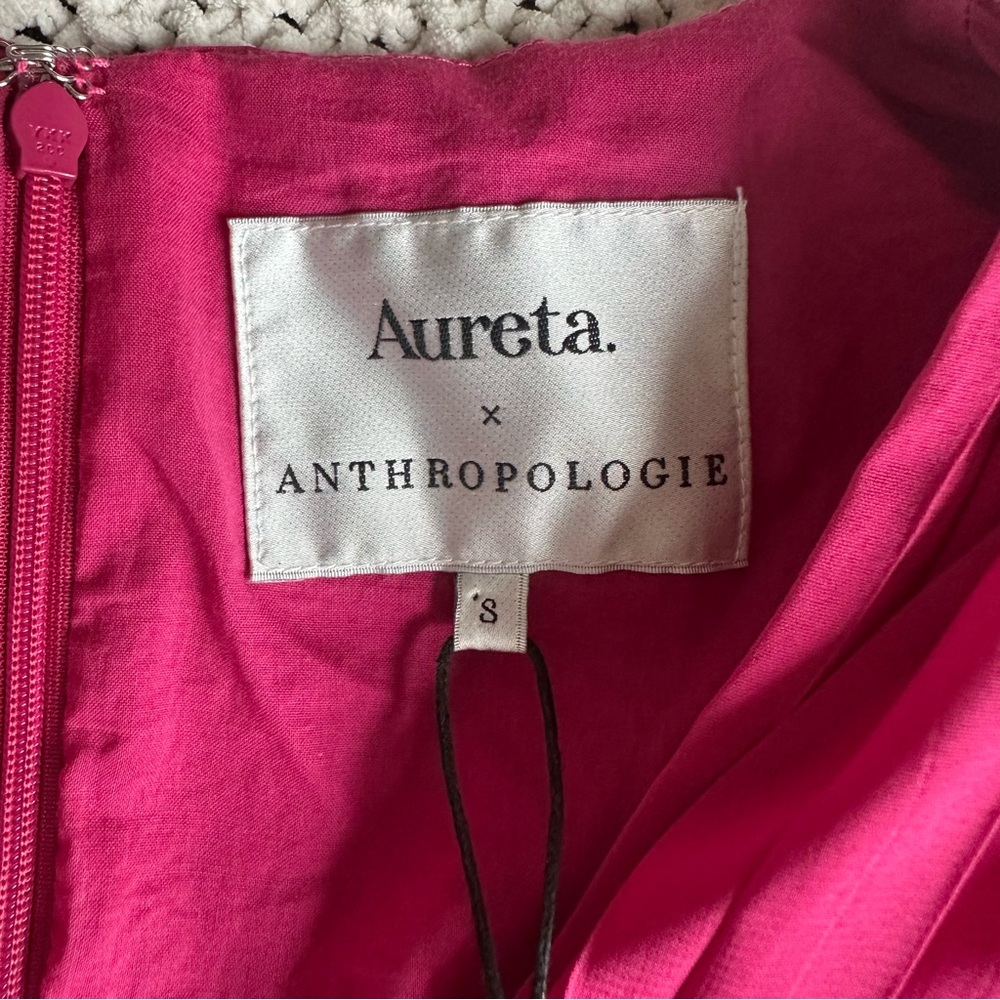 Anthropologie Aureta Pleated Long-Sleeve V Neck Midi Dress Raspberry Sz S NEW - Picture 10 of 11